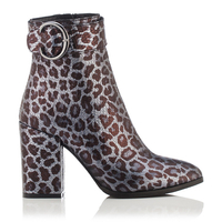 Blockabsatz Stiefeletten Anna Leder in Schlangenoptik - Grau & Schwarz
