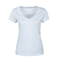 Damen T-Shirt - Micro Branding Off Placed V-Neck - White