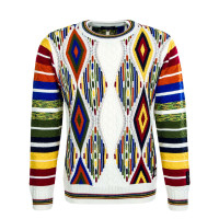 Herren Strickpullover - C8804 - White / Multi-Color