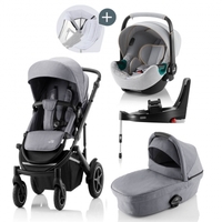 Britax Römer SMILE III Frost Grey/black COMFORT PLUS iSENSE STAY COOL BUNDLE (inkl. Sportwagen,  Kinderwagenaufsatz,  BABY-SAFE iSENSE Nordic Grey, Base)