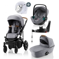 Britax Römer SMILE III Frost Grey/brown COMFORT PLUS iSENSE STAY COOL BUNDLE (inkl. Sportwagen,  Kinderwagenaufsatz,  BABY-SAFE iSENSE Frost Grey,  Base)