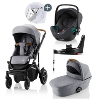 Britax Römer SMILE III Frost Grey/brown COMFORT PLUS iSENSE STAY COOL BUNDLE (inkl. Sportwagen,  Kinderwagenaufsatz,  BABY-SAFE iSENSE MidnightGrey, Base