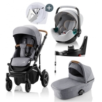 Britax Römer SMILE III Frost Grey/brown COMFORT PLUS iSENSE STAY COOL BUNDLE (inkl. Sportwagen,  Kinderwagenaufsatz,  BABY-SAFE iSENSE Nordic Grey, Base)