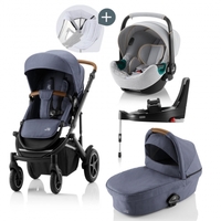 Britax Römer SMILE III Indigo Blue COMFORT PLUS iSENSE STAY COOL BUNDLE (inkl. Sportwagen,  Kinderwagenaufsatz,  BABY-SAFE iSENSE Nordic Grey,  Base)