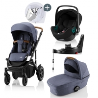 Britax Römer SMILE III Indigo Blue COMFORT PLUS iSENSE STAY COOL BUNDLE (inkl. Sportwagen,  Kinderwagenaufsatz,  BABY-SAFE iSENSE Space Black,  Base)