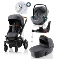 Britax Römer SMILE III Midnight Grey COMFORT PLUS iSENSE STAY COOL BUNDLE (inkl. Sportwagen,  Kinderwagenaufsatz,  BABY-SAFE iSENSE Frost Grey,  Base)