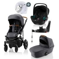 Britax Römer SMILE III Midnight Grey COMFORT PLUS iSENSE STAY COOL BUNDLE (inkl. Sportwagen,  Kinderwagenaufsatz,  BABY-SAFE iSENSE Space Black,  Base)