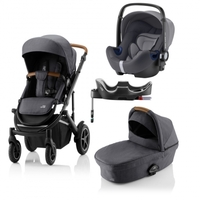 Britax Römer SMILE III Midnight Grey/Brown handle COMFORT PLUS BUNDLE (inkl. Sportwagen,  Kinderwagenaufsatz,  BABY-SAFE i-SIZE Storm Grey,  Flex Base)
