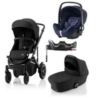 Britax Römer SMILE III Space Black COMFORT PLUS BUNDLE (inkl. Sportwagen,  Kinderwagenaufsatz,  BABY-SAFE i-SIZE Moonlight Blue,  Flex Base)