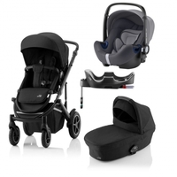 Britax Römer SMILE III Space Black COMFORT PLUS BUNDLE (inkl. Sportwagen,  Kinderwagenaufsatz,  BABY-SAFE i-SIZE Storm Grey,  Flex Base)