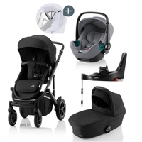 Britax Römer SMILE III Space Black COMFORT PLUS iSENSE STAY COOL BUNDLE (inkl. Sportwagen,  Kinderwagenaufsatz,  BABY-SAFE iSENSE Frost Grey,  Base)