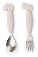 Done by Deer Easy-grip spoon and fork set - Deer friends - Sand