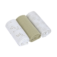 Lässig Mulltücher 3er Pack 60x60cm Bio Baumwolle Blätter Oliv