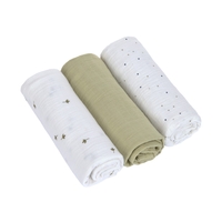 Lässig Mulltücher 3er Pack 85x85cm Bio Baumwolle Blätter Oliv