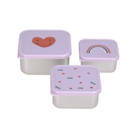 Lässig Snackbox Brotdose Kinder (3er Set) Edelstahl Happy Rascals Heart lavender