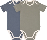 Lässig Wickelbody Kurzarm GOTS 2er Pack 86/92 blue/olive amerikanischer Halsausschnitt