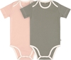 Lässig Wickelbody Kurzarm GOTS 2er Pack 86/92 powder pink/olive amerikanischer Halsausschnitt
