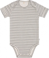 Lässig Wickelbody Kurzarm GOTS 74/80 Striped grey/anthracite amerikanischer Halsausschnitt