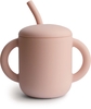 Mushie Silikonbecher mit Trinkhalm blush