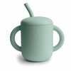 Mushie Silikonbecher mit Trinkhalm Cambridge Blue