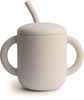 Mushie Silikonbecher mit Trinkhalm sand
