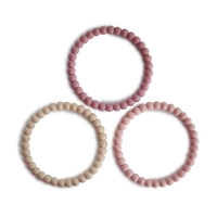 Mushie Silikonbeißring Armband Linen/Peony/Pale Pink