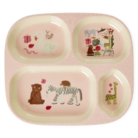 Rice Kinderteller mit 4er Einteilung Wildlife / Pink