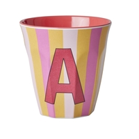 Rice Melamin Becher Buchstabe A / Streifen / Pink 250ml