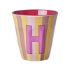 Rice Melamin Becher Buchstabe H / Streifen / Pink 250ml
