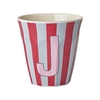 Rice Melamin Becher Buchstabe J / Streifen / Pink 250ml
