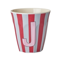 Rice Melamin Becher Buchstabe J / Streifen / Pink 250ml