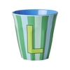 Rice Melamin Becher Buchstabe L / Streifen / Blau 250ml