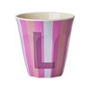 Rice Melamin Becher Buchstabe L / Streifen / Pink 250ml
