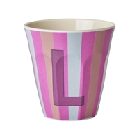 Rice Melamin Becher Buchstabe L / Streifen / Pink 250ml