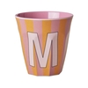 Rice Melamin Becher Buchstabe M / Streifen / Pink 250ml
