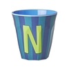 Rice Melamin Becher Buchstabe N / Streifen / Blau 250ml