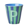 Rice Melamin Becher Buchstabe P / Streifen / Blau 250ml