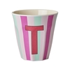 Rice Melamin Becher Buchstabe T / Streifen / Pink 250ml