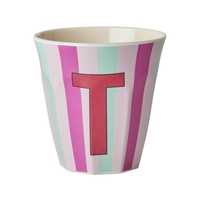 Rice Melamin Becher Buchstabe T / Streifen / Pink 250ml