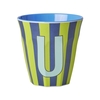 Rice Melamin Becher Buchstabe U / Streifen / Blau 250ml