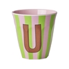 Rice Melamin Becher Buchstabe U / Streifen / Pink 250ml