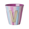 Rice Melamin Becher Buchstabe V / Streifen / Pink 250ml