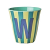 Rice Melamin Becher Buchstabe W / Streifen / Blau 250ml