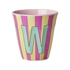 Rice Melamin Becher Buchstabe W / Streifen / Pink 250ml