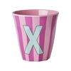 Rice Melamin Becher Buchstabe X / Streifen / Pink 250ml