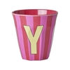 Rice Melamin Becher Buchstabe Y / Streifen / Pink 250ml