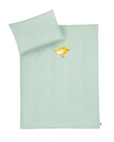 Zöllner Organic Bettwäsche mit Applikation Happy Bird salbei 100x135cm
