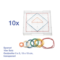 10er Satz Geobretter transparent 5x5,  15 x 15 cm