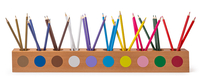 Montessori Stiftehalter mit Buntstiften in den Montessori-Farben