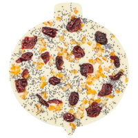 ChocoChristbaumkugel mit Mohn,  Cranberries,  Orange - Bestreute Schokoladentafel
